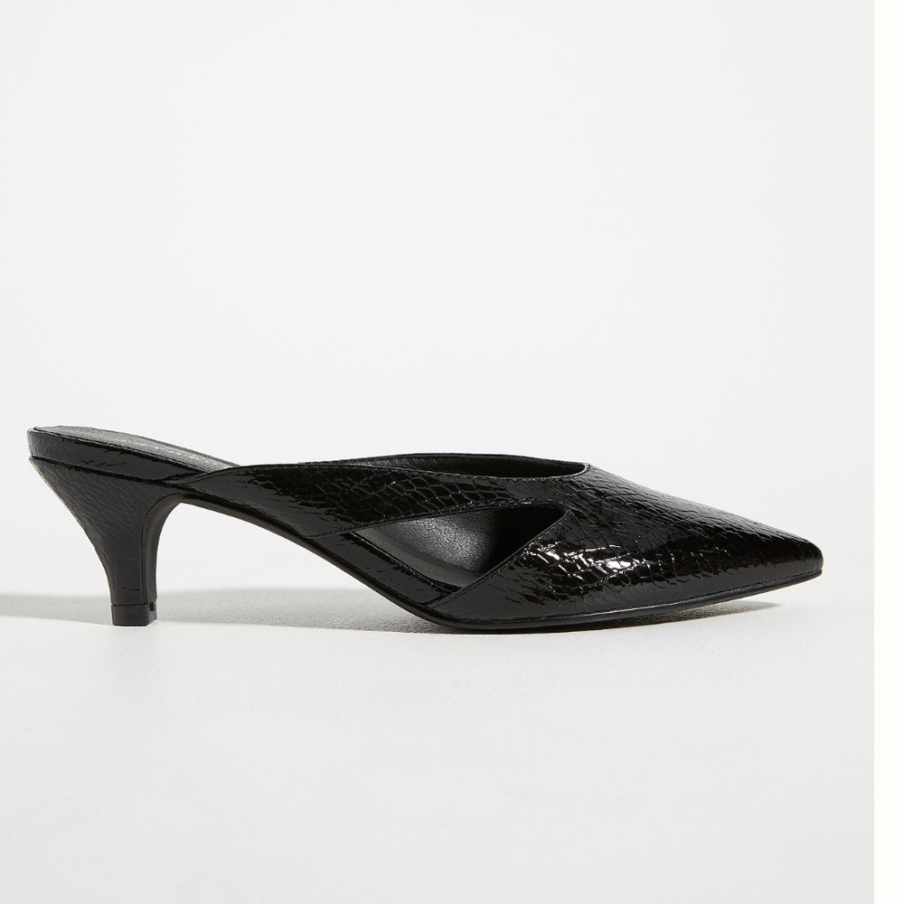 Anthropologie Matisse Black Cut-Out Pointed Toe Mule Heels Sz 8